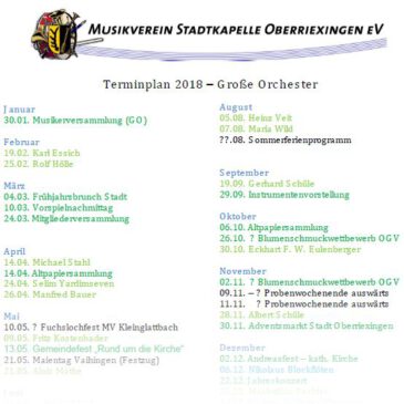 Terminplan 2018 – Update